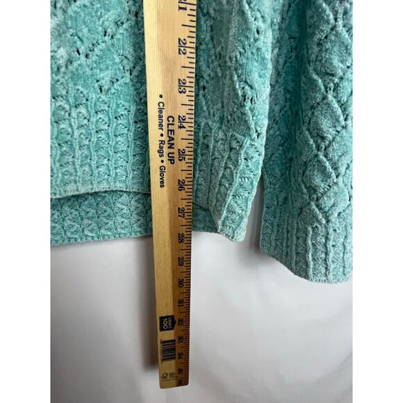 Sigrid Olsen Women's Size Large Aqua Chenille Long Sleeve Cowl Neck Sweater - Picture 5 of 7